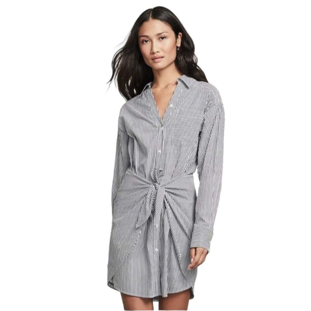 Veronica Beard Stella Tie Front Shirt‎ Dress Striped Print